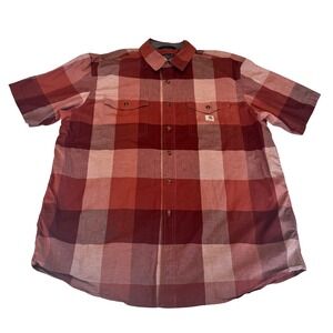 Carhartt Relaxed Fit Plaid Shirt 2XL Tall Red Short Sleeve Button Up Rugged Flex